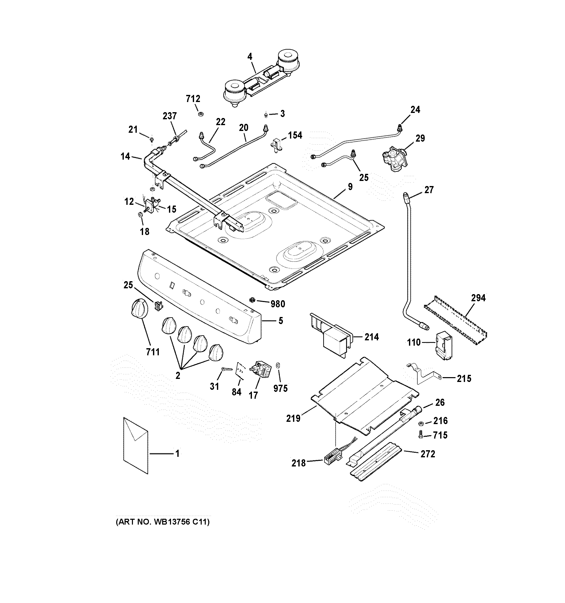 CONTROL PANEL, GAS & BURNER PARTS