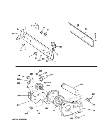 Backsplash, blower & motor assembly