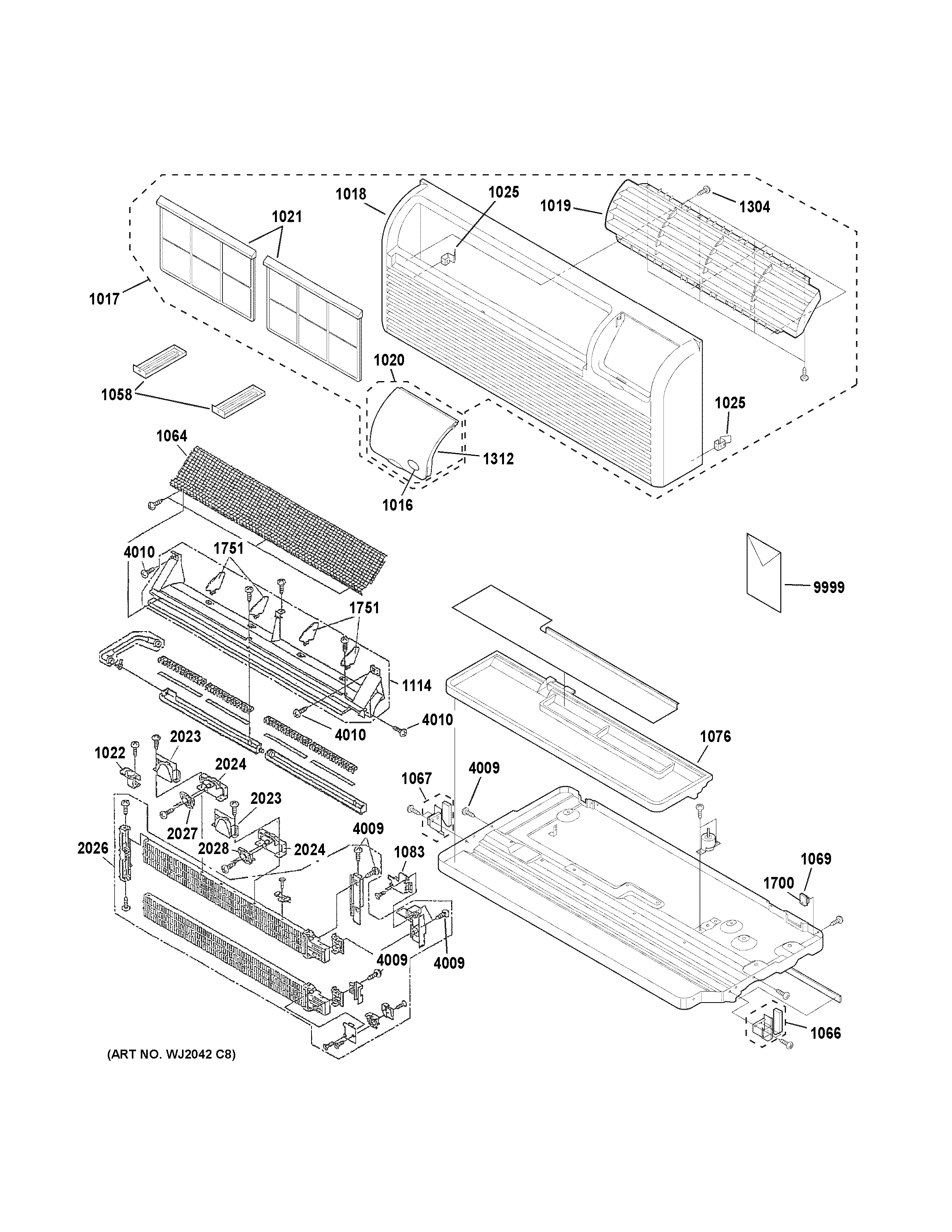 Grille, heater & base pan parts