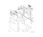 GE GDWT308V50BB escutcheon & door assembly diagram