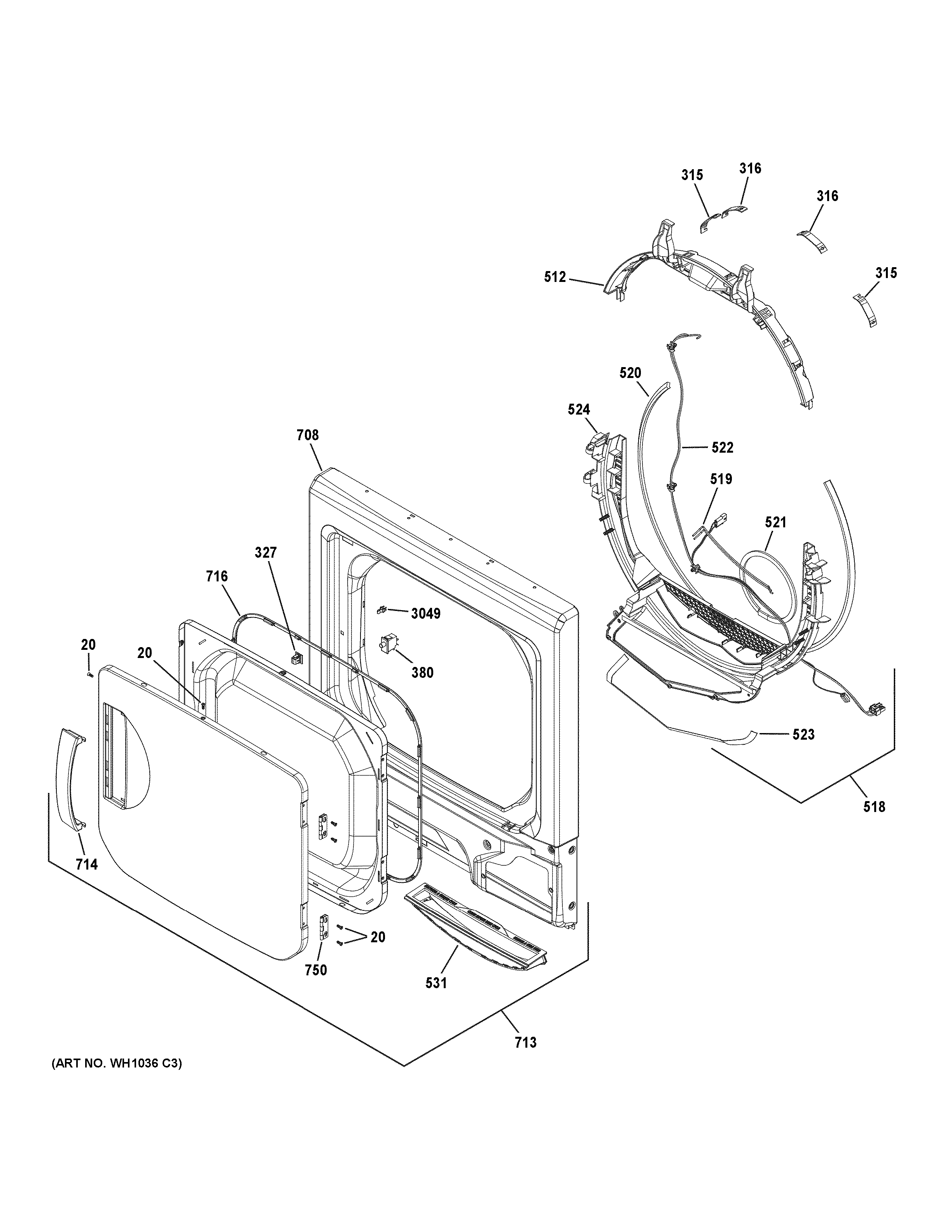 Dryer front panel & door