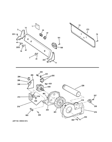 Backsplash, blower & motor assembly