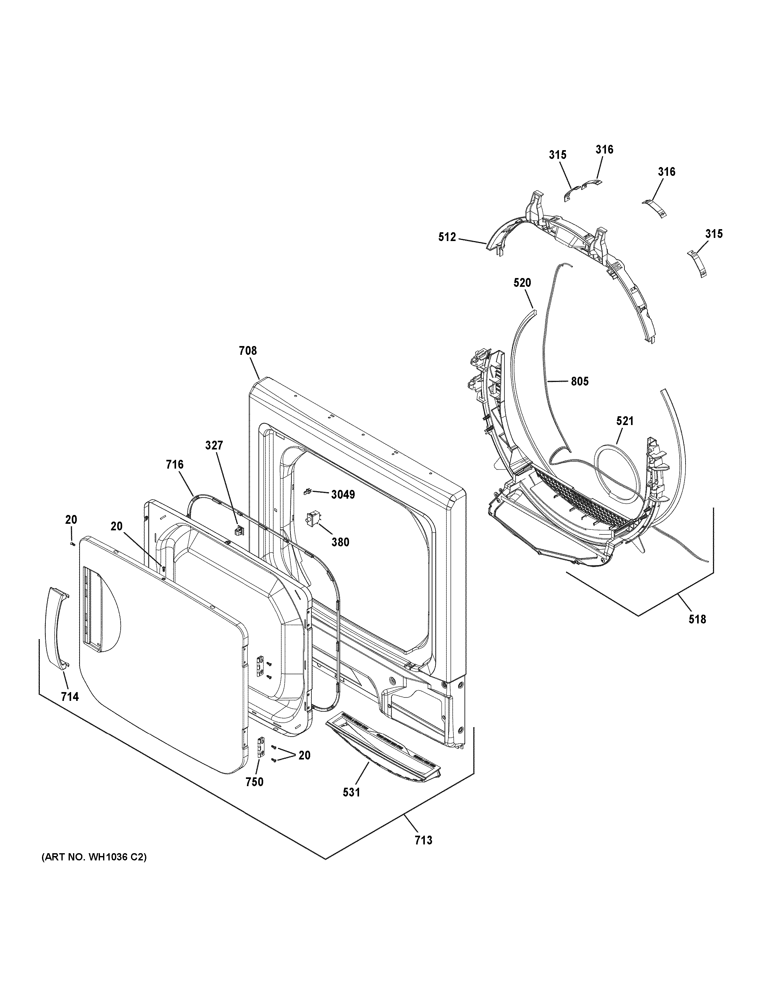 Dryer front panel & door