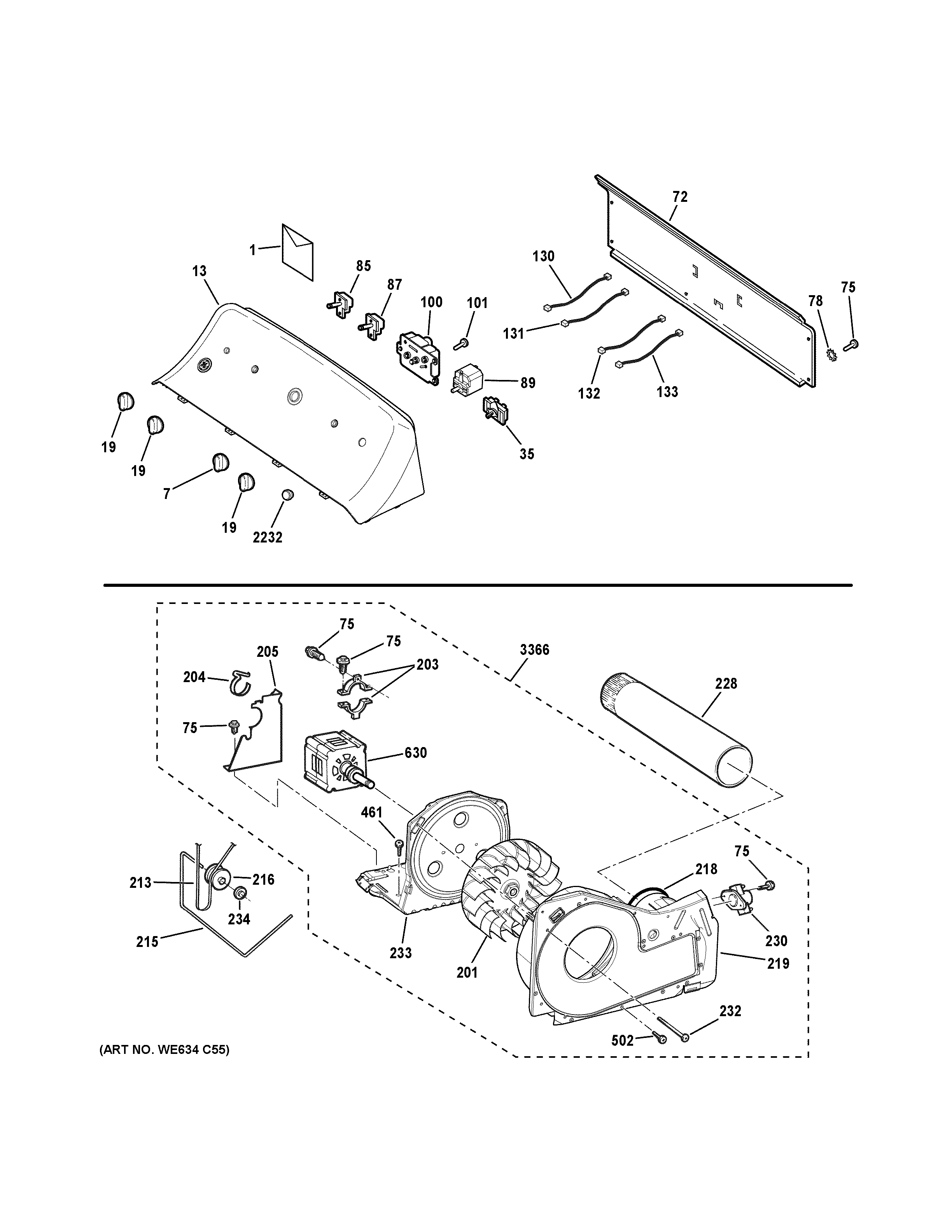 Backsplash, blower & motor assembly