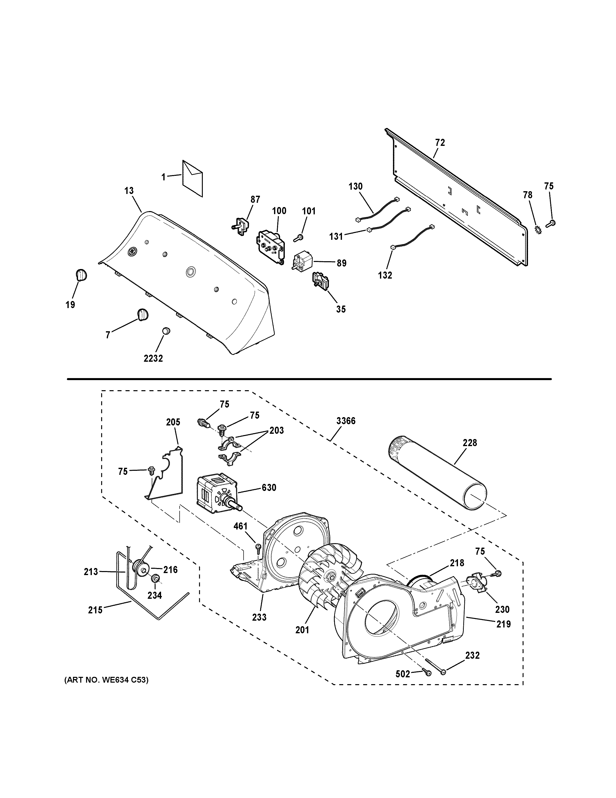 Backsplash, blower & motor assembly