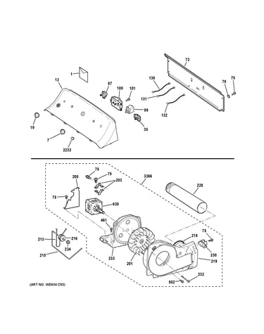 Backsplash, blower & motor assembly
