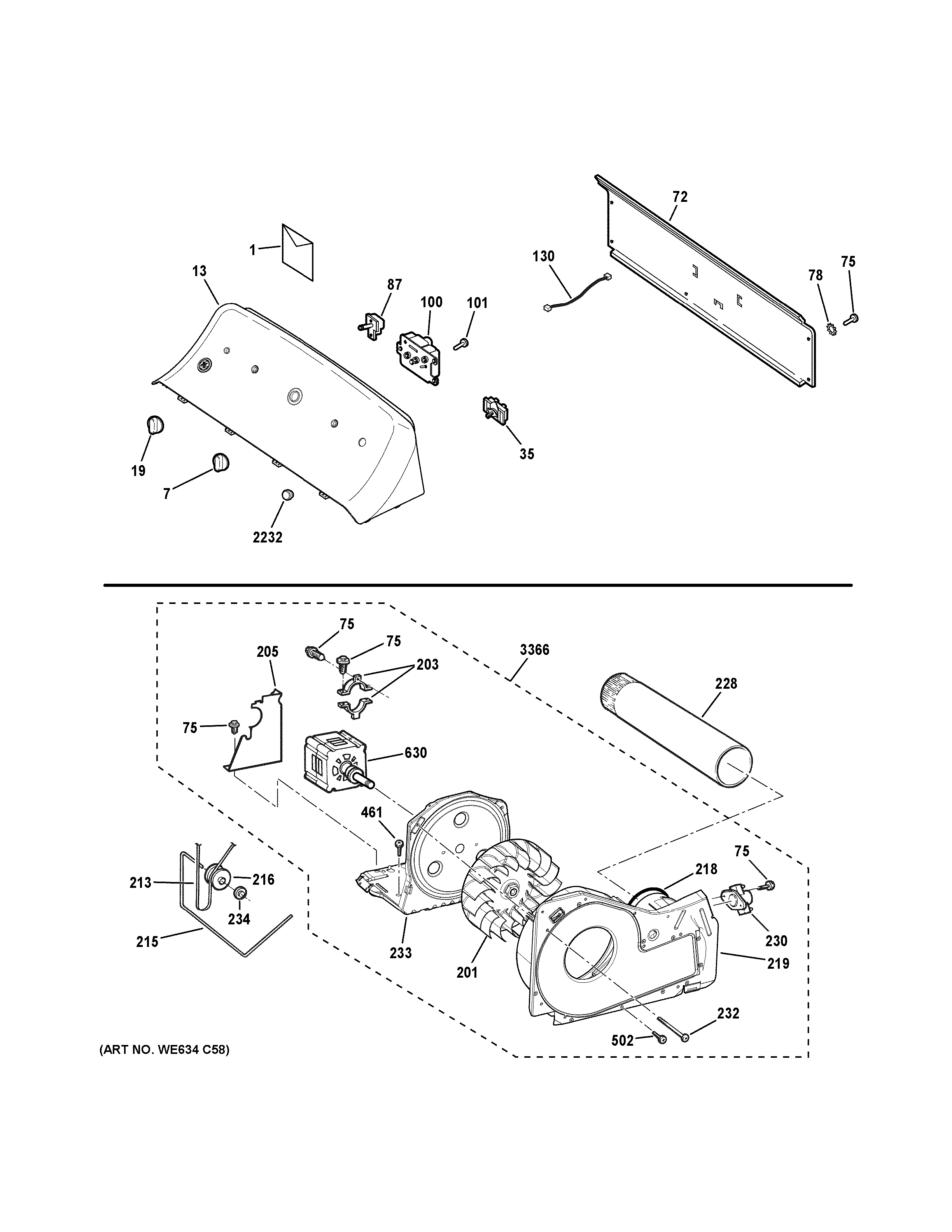 Backsplash, blower & motor assembly