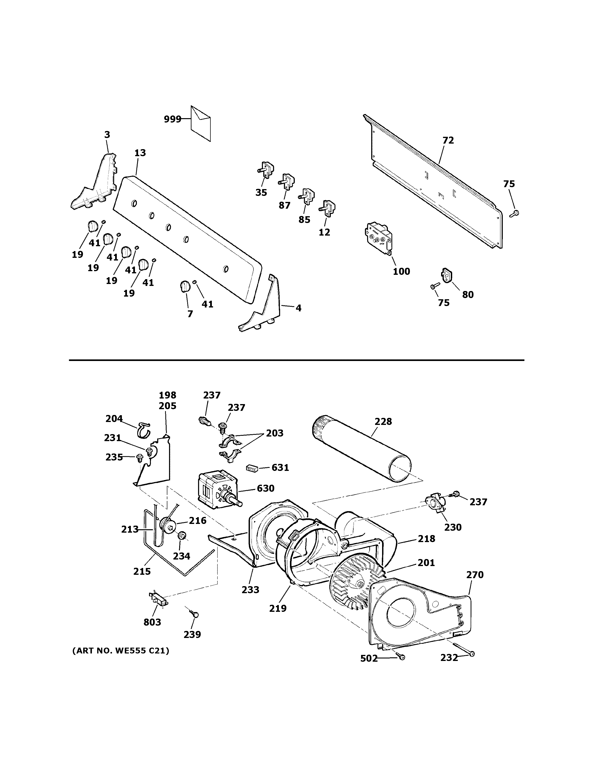 Backsplash, blower & motor assembly