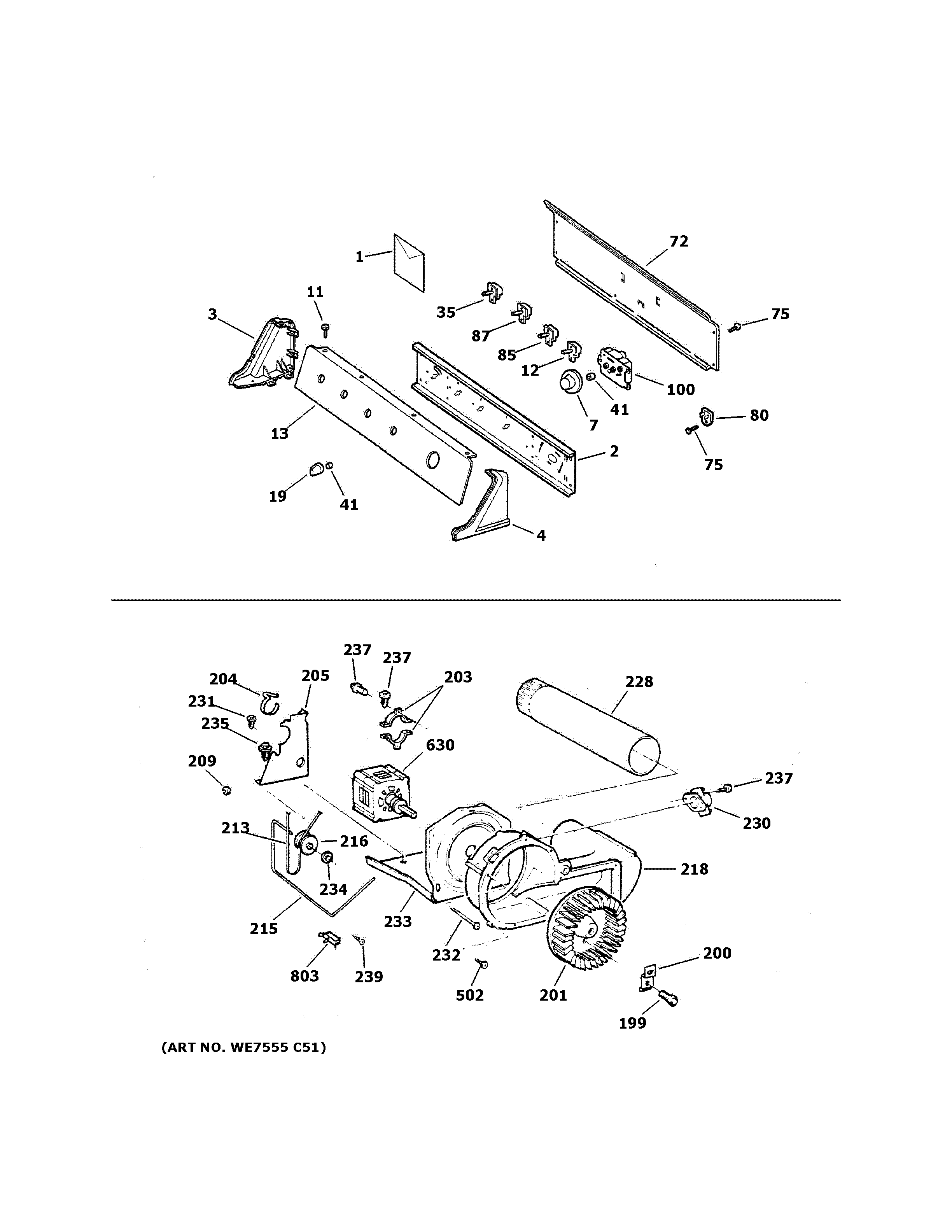 Backsplash, blower & motor assembly