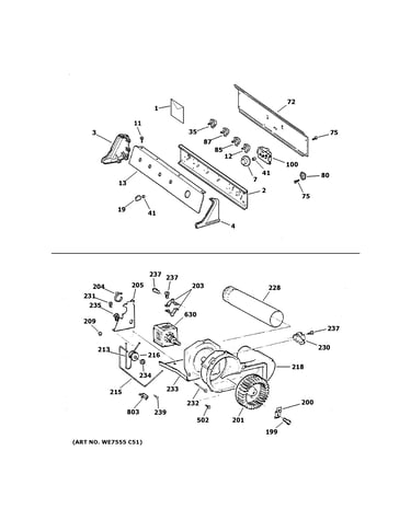 Backsplash, blower & motor assembly