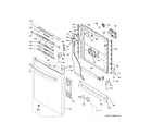 GE DDT575SGF0WW escutcheon & door assembly diagram