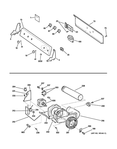 Backsplash, blower & motor assembly