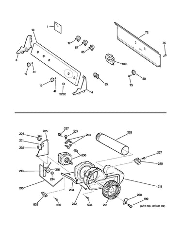 Backsplash, blower & motor assembly