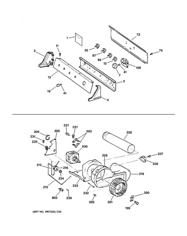 Backsplash, blower & motor assembly