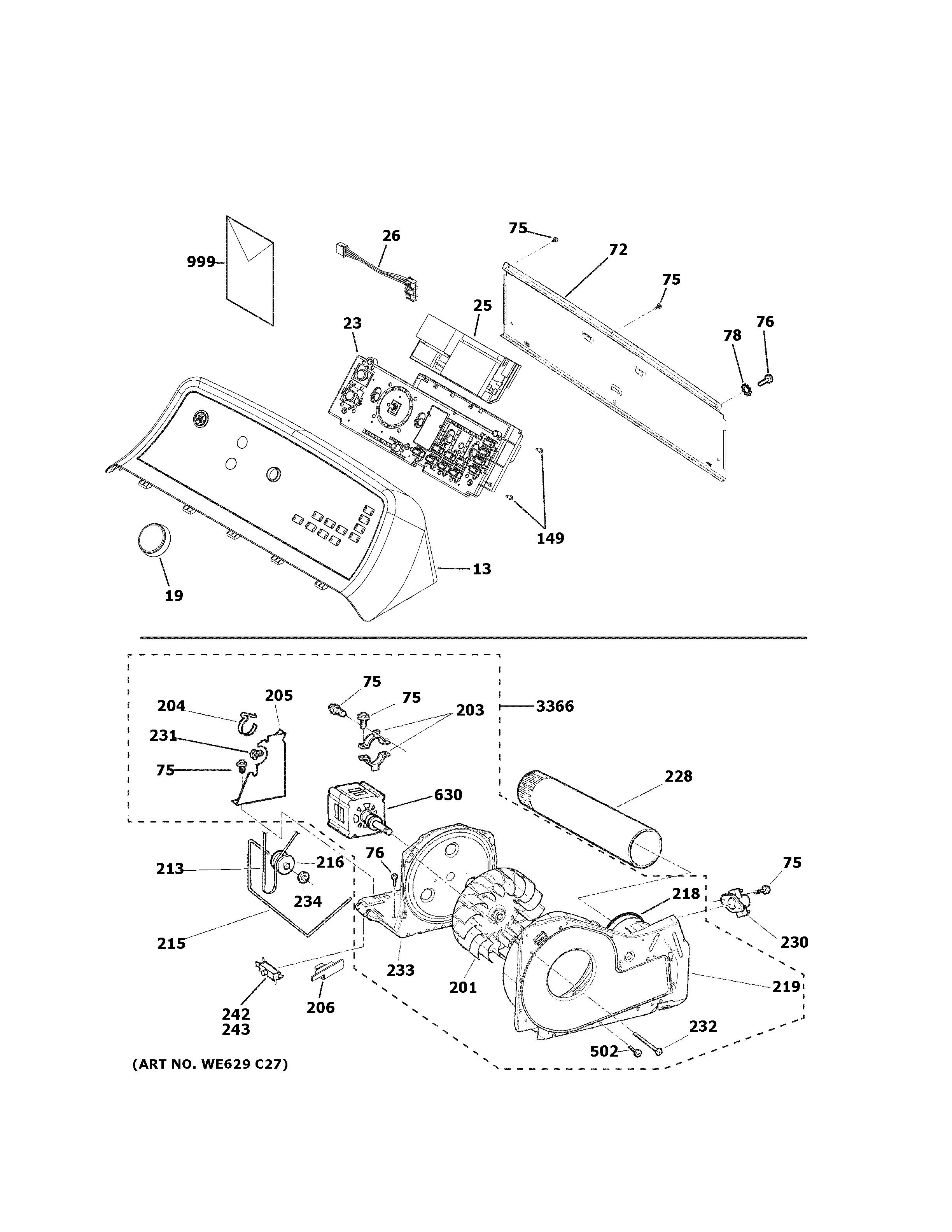Backsplash, blower & motor assembly
