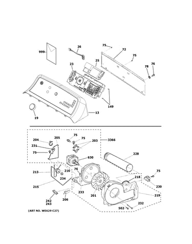 Backsplash, blower & motor assembly