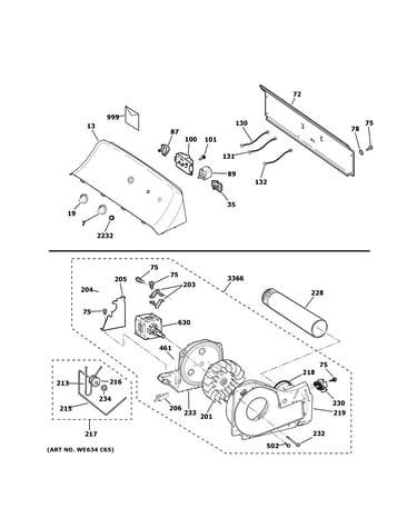 Backsplash, blower & motor assembly