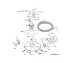 GE CDT805M5N3S5 motor, sump & filter assembly diagram