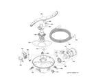 GE DDT700SBN0TS motor, sump & filter assembly diagram