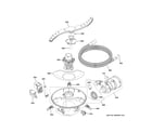 GE GDF645SGN0WW motor, sump & filter assembly diagram