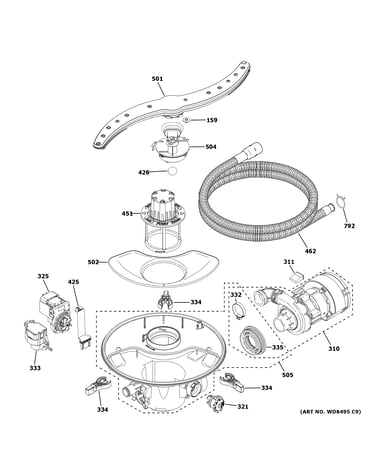 Motor, sump & filter assembly