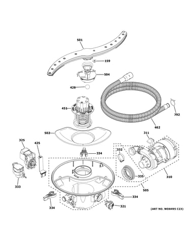 Motor, sump & filter assembly