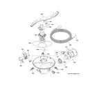 GE PDT715SFN0DS motor, sump & filter assembly diagram