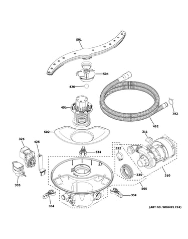 Motor, sump & filter assembly