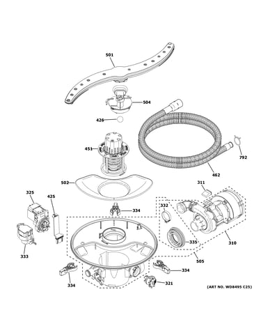 Motor, sump & filter assembly