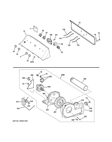 Backsplash, blower & motor assembly