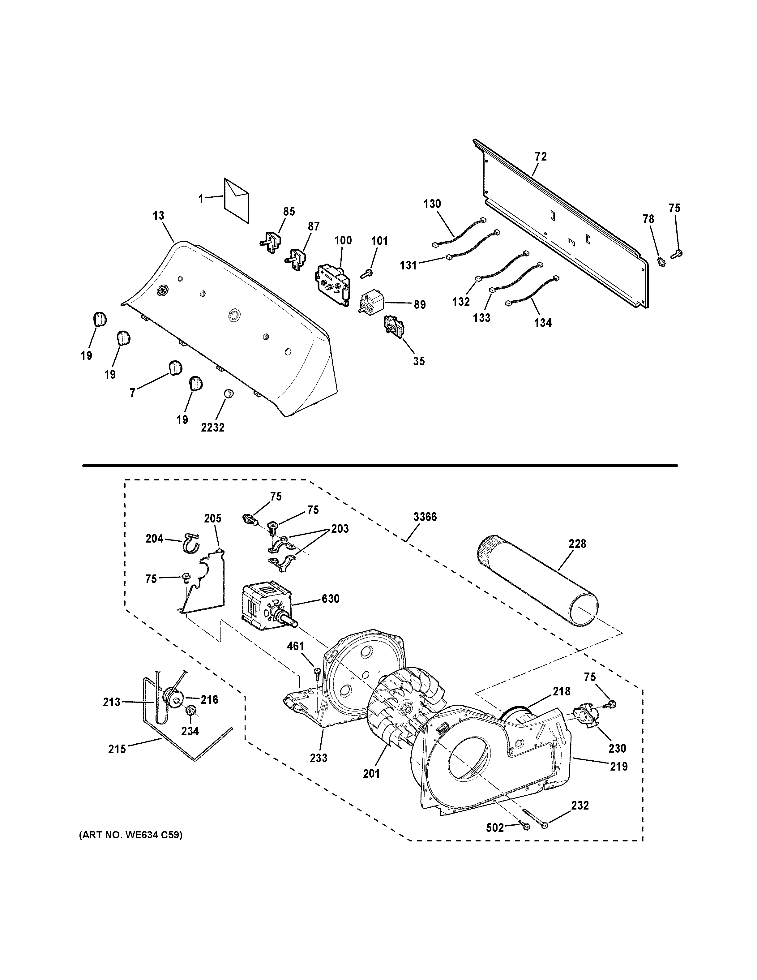Backsplash, blower & motor assembly