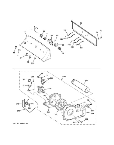 Backsplash, blower & motor assembly
