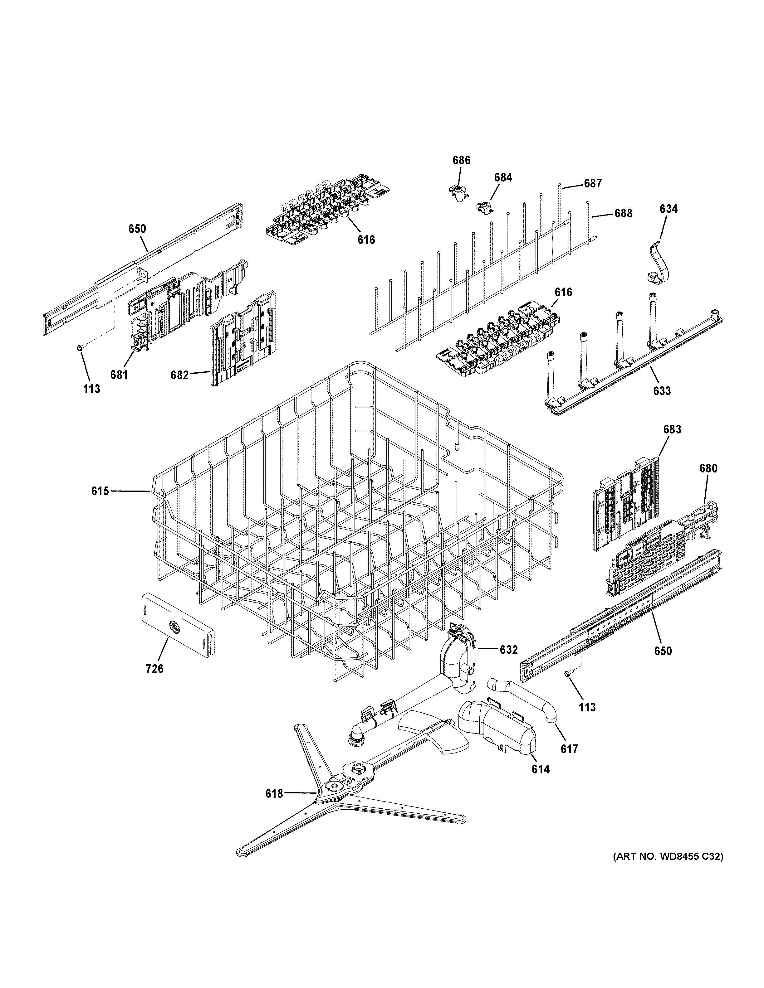 Upper rack assembly