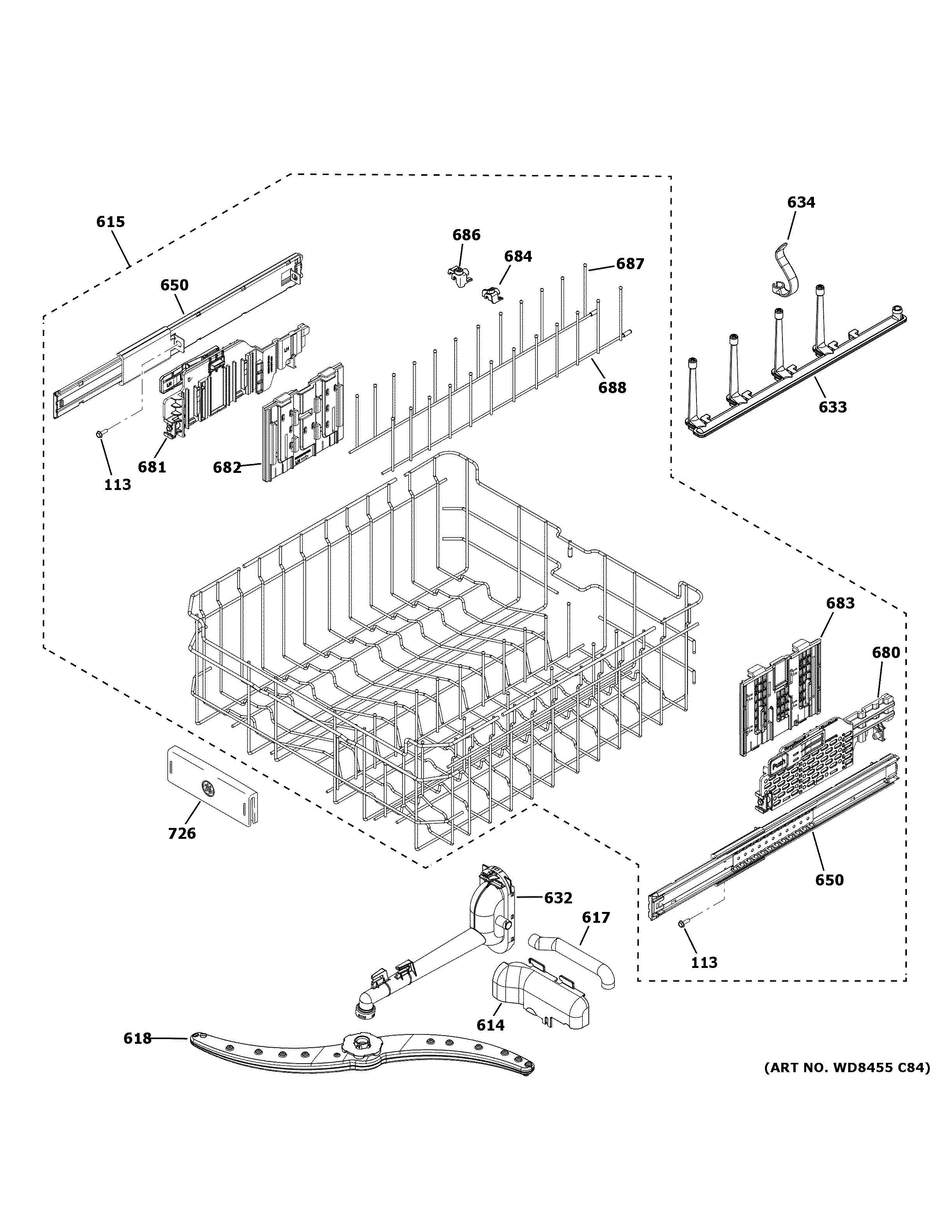 Upper rack assembly