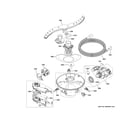 GE PDT785SBN5TS motor, sump & filter assembly diagram