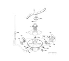 Hotpoint HDF310PGR3WW motor, sump & filter assembly diagram