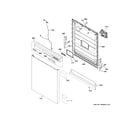 GE XDF350PGR1WW escutcheon & door assembly diagram