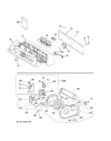 Backsplash, blower & motor assembly