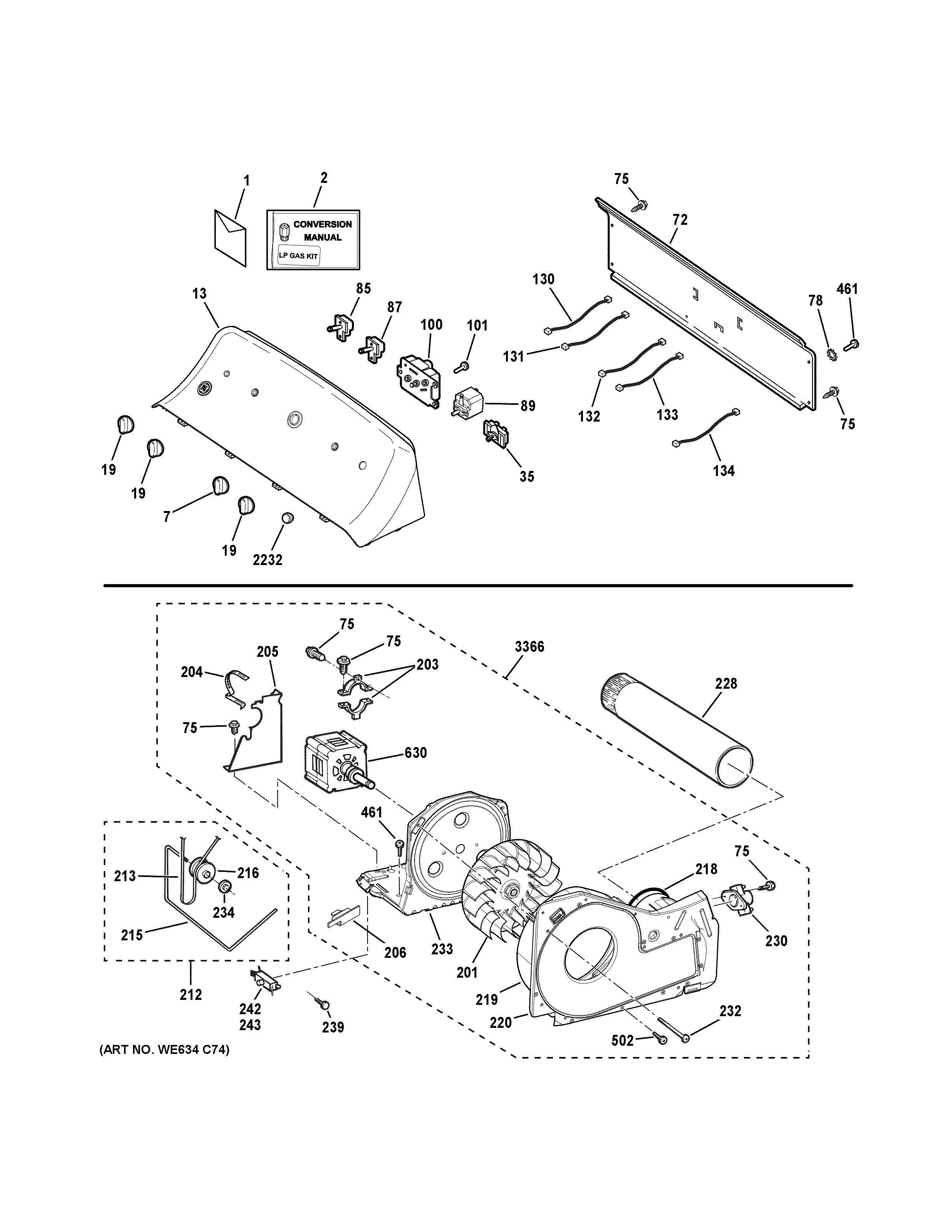 Backsplash, blower & motor assembly