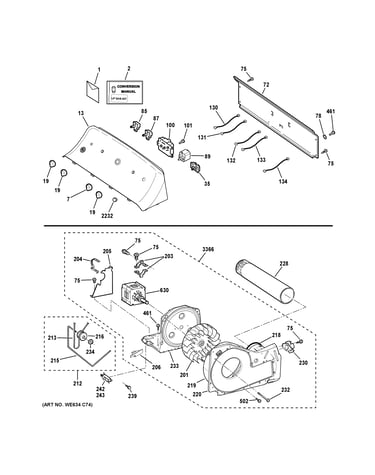 Backsplash, blower & motor assembly