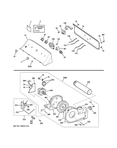 Backsplash, blower & motor assembly