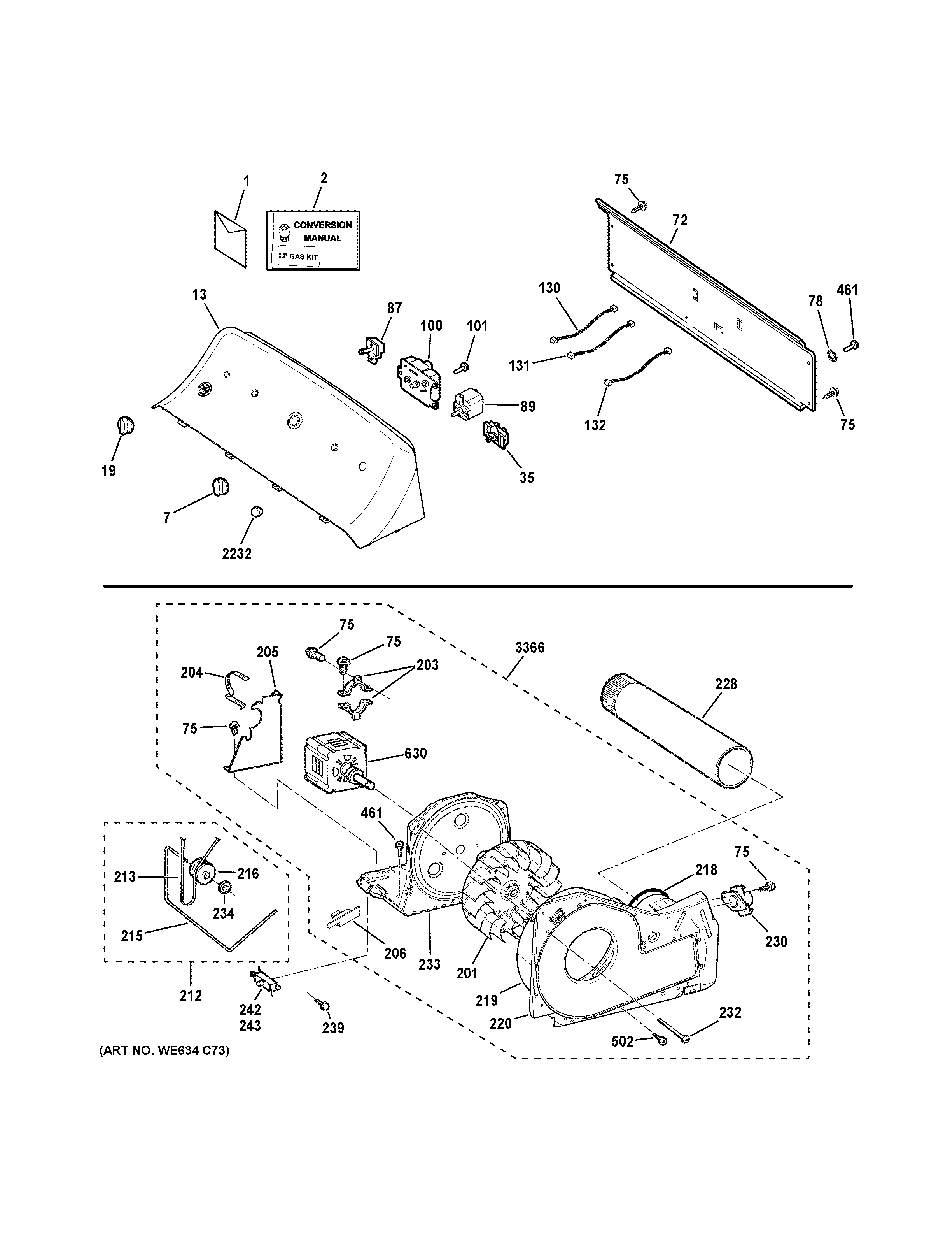 Backsplash, blower & motor assembly