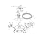 GE CDT805P2N1S1 motor, sump & filter assembly diagram