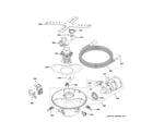 GE CDT845P4N3W2 motor, sump & filter assembly diagram