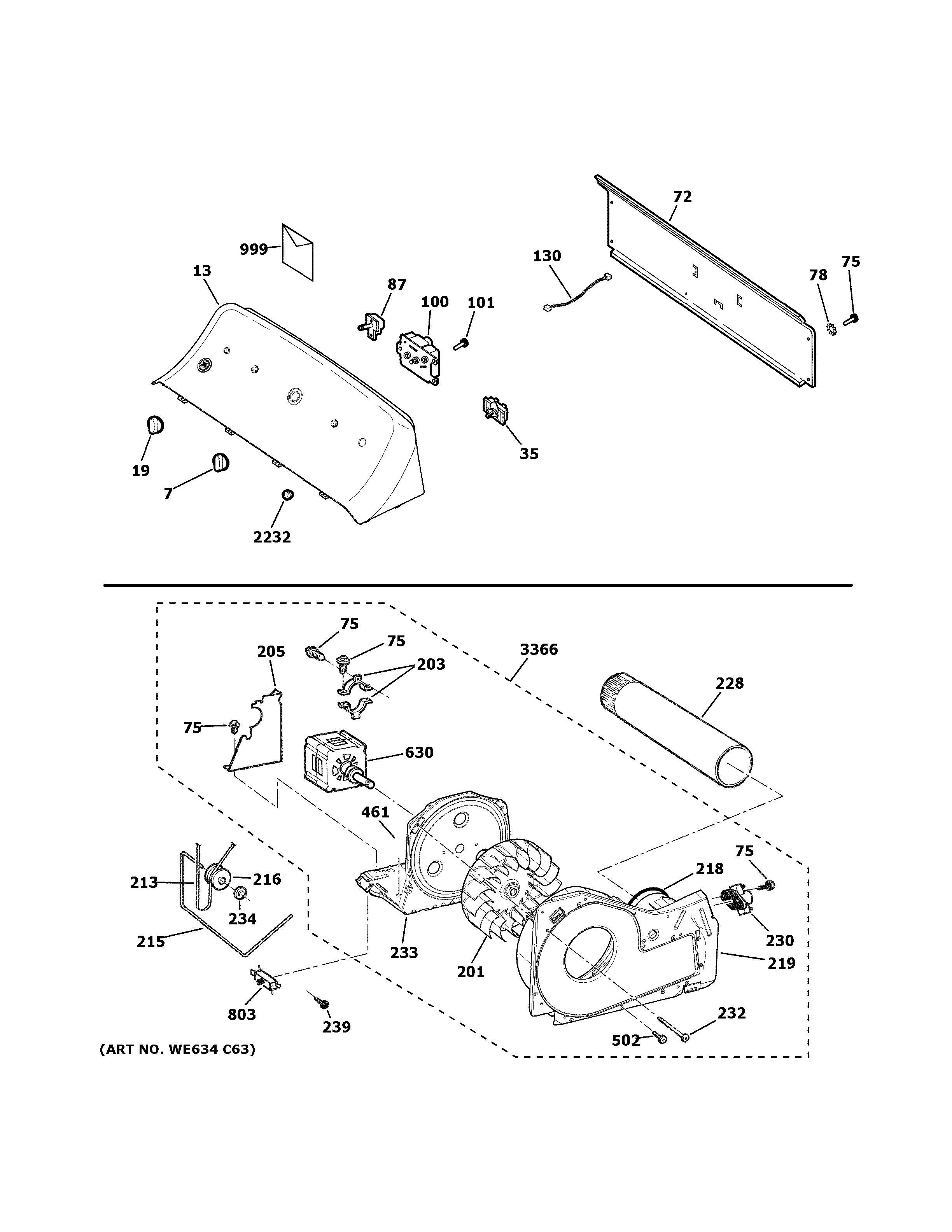 Backsplash, blower & motor assembly