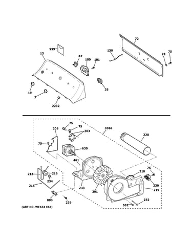 Backsplash, blower & motor assembly