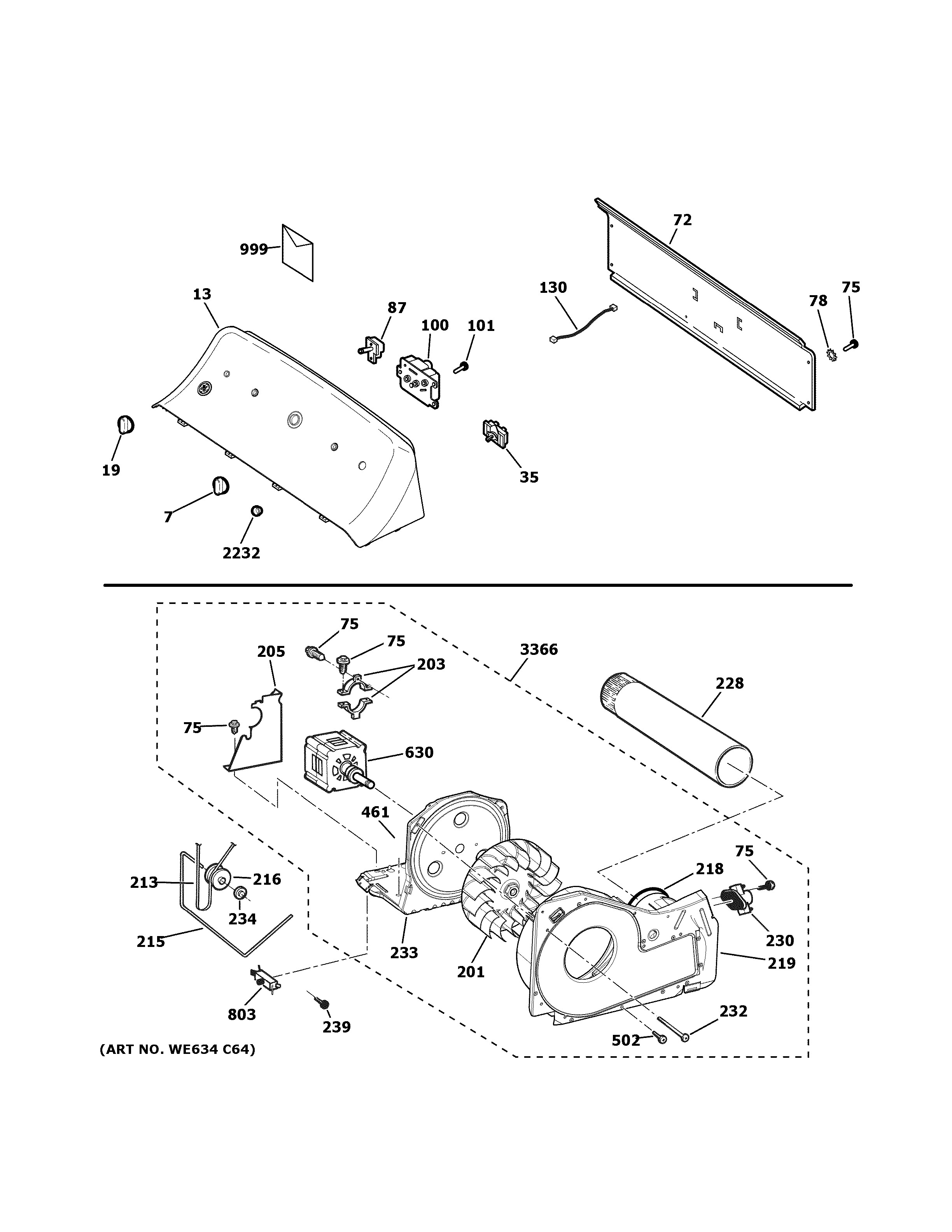 Backsplash, blower & motor assembly