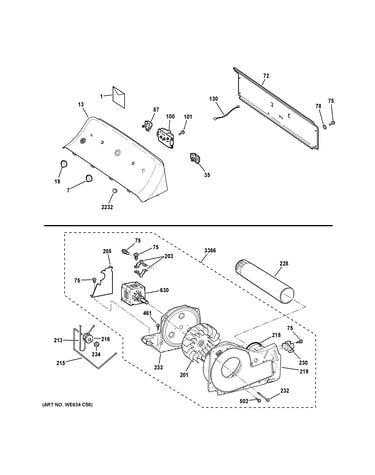 Backsplash, blower & motor assembly