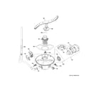 GE GDP630PGR7WW motor, sump & filter assembly diagram