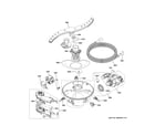 GE PDT775SBN0TS motor, sump & filter assembly diagram